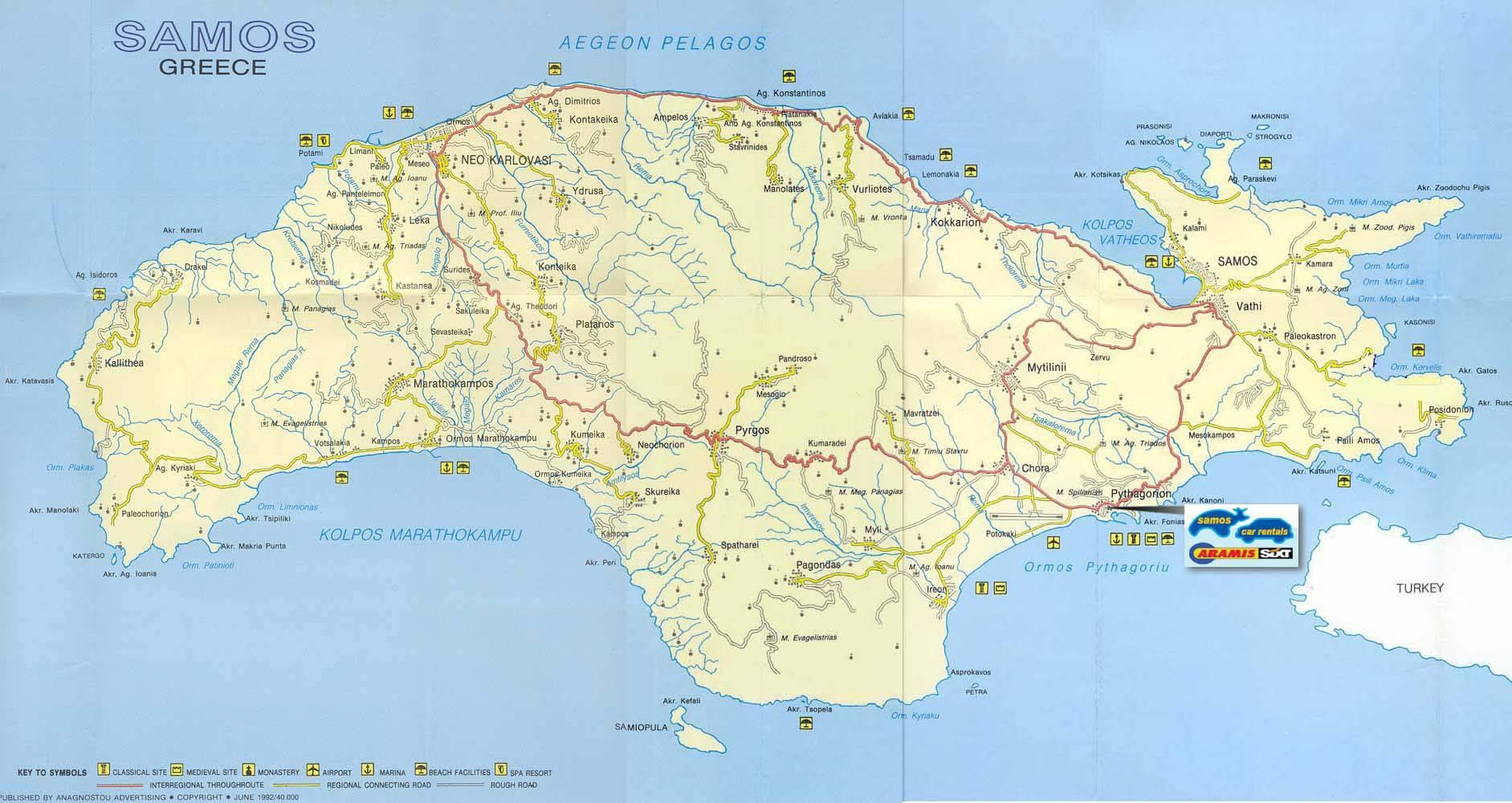 Samos Graikija žemėlapis - Žemėlapis, Samos Graikija (Pietų Europoje